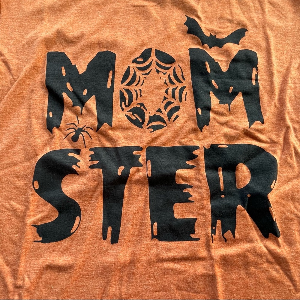 Fall/Halloween orange & black short sleeve t-shirt with “Mom-Sterling” graphics - Picture 4 of 7